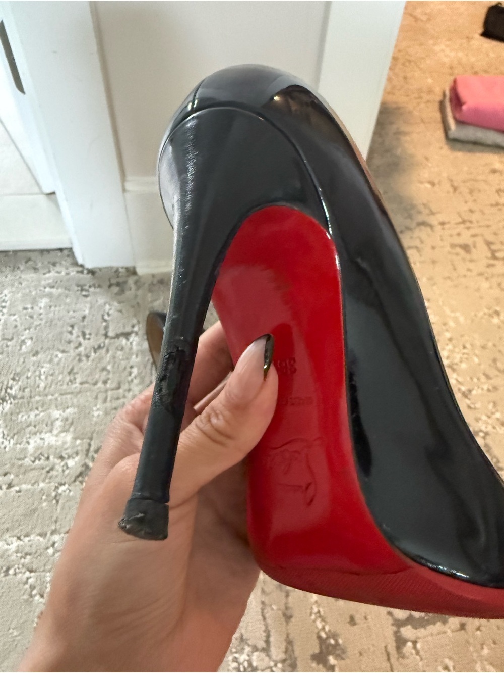 Christian Louboutin Black Patent Pointed Pumps with Red Soles - Picture 3 of 5